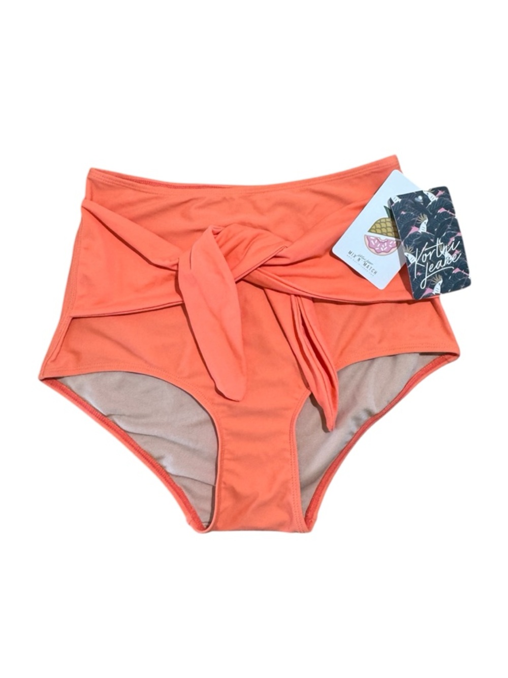 NWT Kortni Jeane Coral Orange High-Waist Tie-Front Bow Bikini Bottoms Size Small